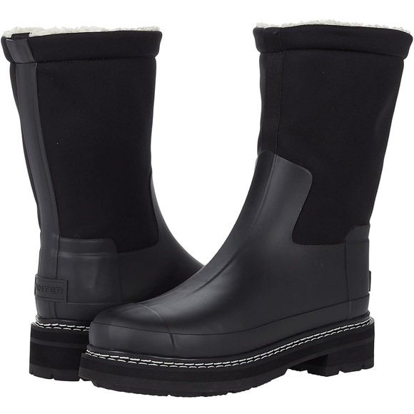 Hunter, Refined Short Stitch Sherpa Rain Boot, Black, US 9 - Picture 1 of 10